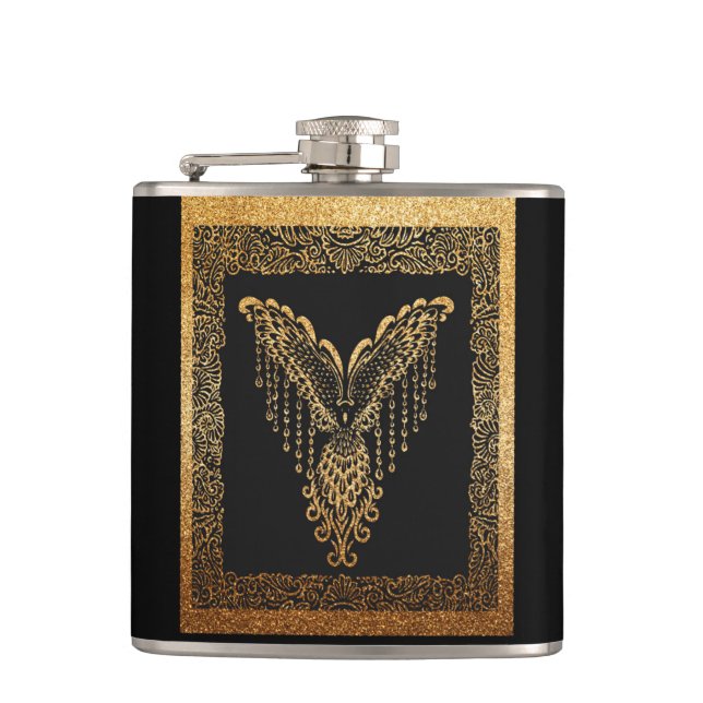 Golden Phoenix Elegance  Hip Flask (Front)