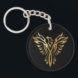 Golden Phoenix Key Ring<br><div class="desc">Classic gold and black design of a golden phoenix emblem set against a black background on gifts and accessories,  all available to customise and make personal to you.</div>