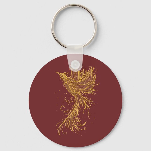 Golden Phoenix Lineart Button Keychain (Front)
