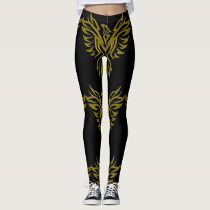 Golden Phoenix Rising on Black Leggings