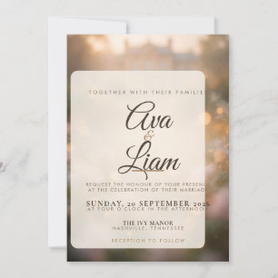 Golden Photo Wedding Invitation, Bokeh Invitation
