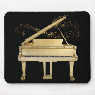 Golden Piano on Black Mouse Pad 