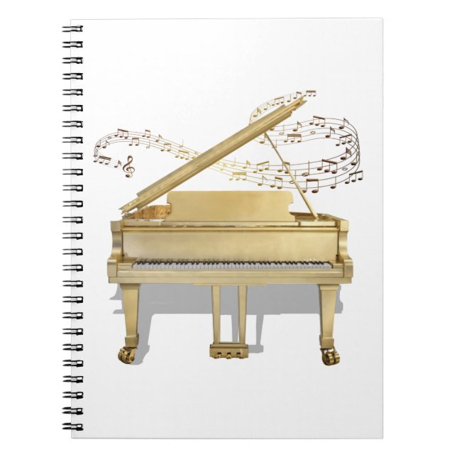 Golden Piano Playing Music Spiral Notebook (Front)
