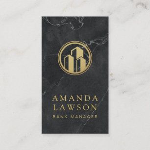 Golden Pillar Shield Black Marble Banking Appointment Card
