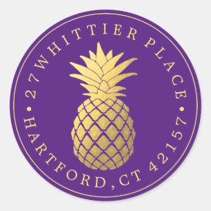 Golden Pineapple Elegant Address Classic Round Sticker
