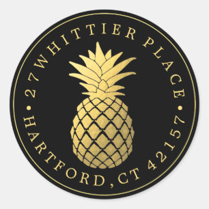Golden Pineapple   Elegant Address Classic Round Sticker