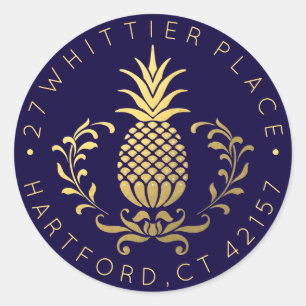Golden Pineapple Elegant Address Classic Round Sticker