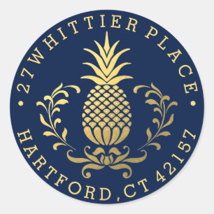 Golden Pineapple   Elegant Address Classic Round Sticker