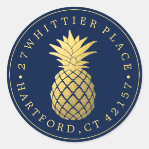Golden Pineapple   Elegant Address Classic Round Sticker