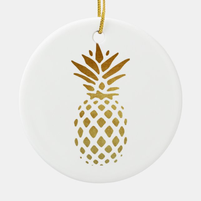 Golden Pineapple, Fruit in Gold Ceramic Tree Decoration (Front)