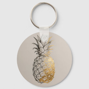 Golden Pineapple Line Art Key Ring