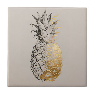 Golden Pineapple Line Art Tile