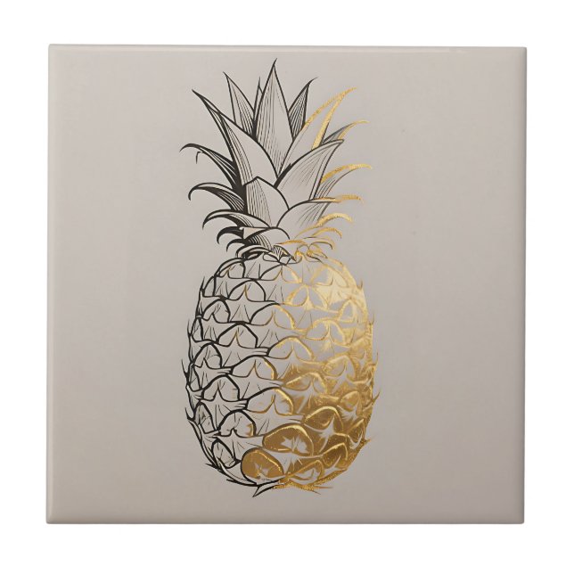 Golden Pineapple Line Art Tile (Front)