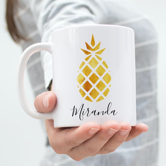 Golden pineapple on white name coffee mug (Creator Uploaded)
