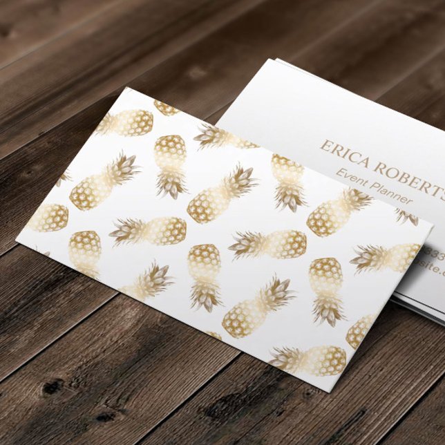 Golden Pineapple Pattern Event Planning Business Card (Creator Uploaded)