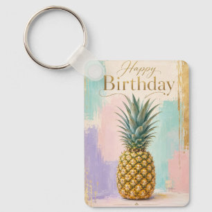 Golden Pineapple Tropical Birthday Key Ring