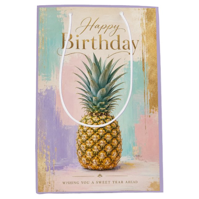 Golden Pineapple Tropical Birthday Medium Gift Bag (Front)