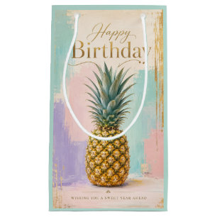 Golden Pineapple Tropical Birthday Small Gift Bag