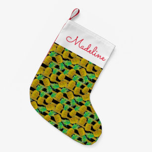 Golden Pineapples On Stripes   Add Your Name Small Christmas Stocking