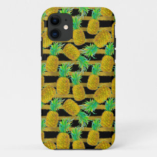 Golden Pineapples On Stripes Case-Mate iPhone Case