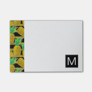 Golden Pineapples On Stripes Monogram Post-it Notes