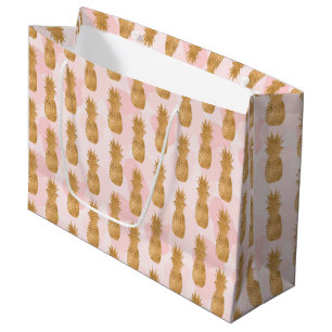 Golden Pineapples Pattern Tropical Large Gift Bag