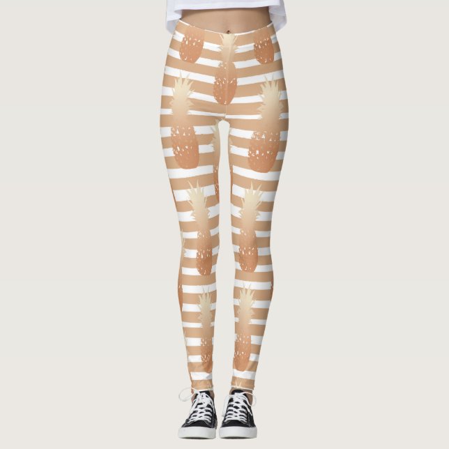 Golden Pineapples Pattern Tropical  Leggings (Front)