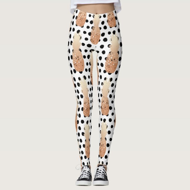 Golden Pineapples Pattern Tropical  Leggings (Front)