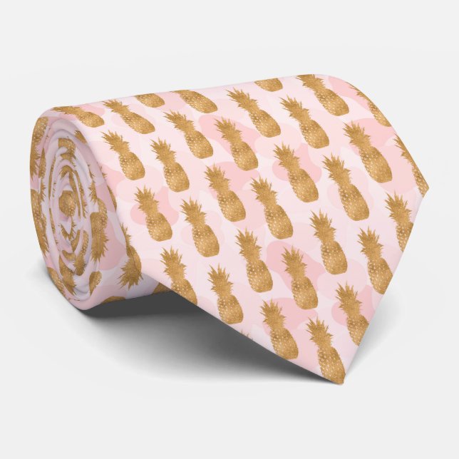 Golden Pineapples Pattern Tropical  Tie (Rolled)
