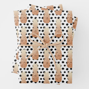 Golden Pineapples Pattern Tropical  Wrapping Paper Sheet