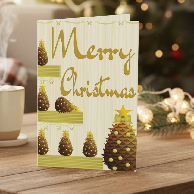 Golden Pinecones And Script Christmas Holiday Card (A golden cutie to send out your Christmas cheer. Customize the words and put your photo in.)