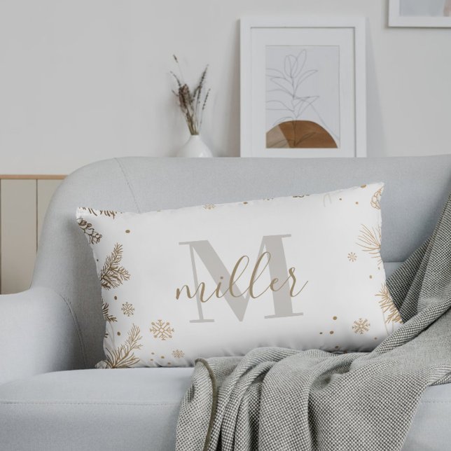 Golden Pines Family Name Monogram Christmas Lumbar Cushion (Creator Uploaded)
