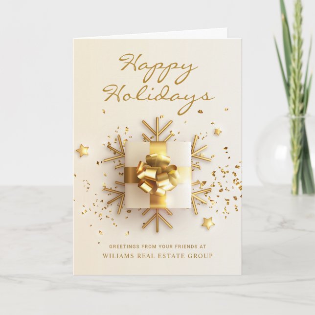 Golden Pink Christmas Ornament Corporate Greeting  Holiday Card (Front)