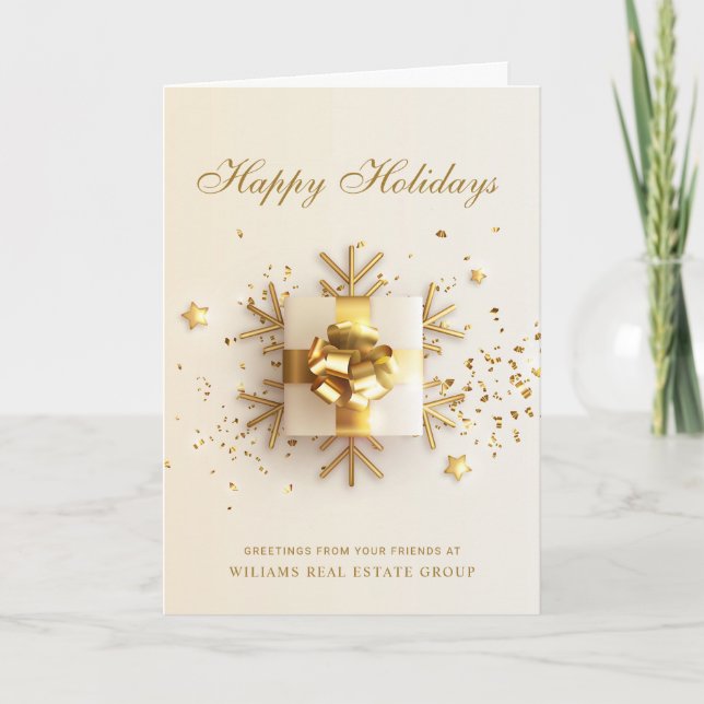 Golden Pink Christmas Ornament Corporate Greeting  Holiday Card (Front)