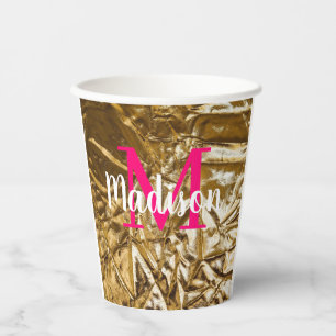 Golden Pink Custom Monogram Personalised Paper Cups
