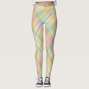 Golden, Pink, Green & Blue Plaid Pattern Leggings