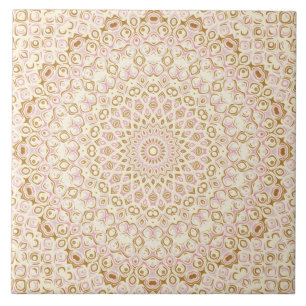 Golden Pink Mandala Radiant Geometric Sunburst Tile