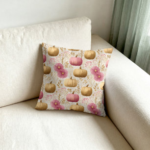 Golden & Pink Pumpkins Fall Design Cushion