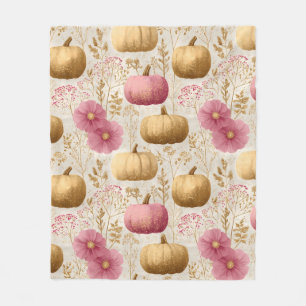 Golden & Pink Pumpkins Fall Design Fleece Blanket