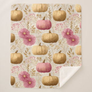 Golden & Pink Pumpkins Fall Design Sherpa Blanket