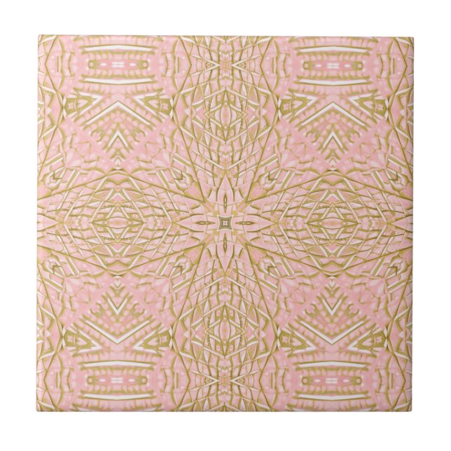 Golden pink star geometric design bright beautiful tile (Front)