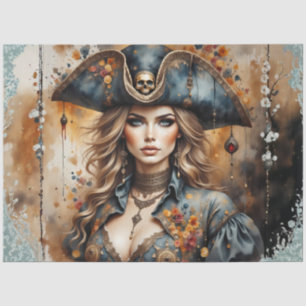 Golden Pirate Queen   Nautical Caribbean Decoupage Tissue Paper