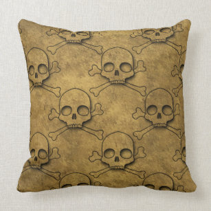 Golden Pirates Skull Pattern Cushion