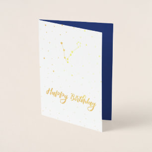 Golden Pisces Constellation Happy Birthday Foil Card