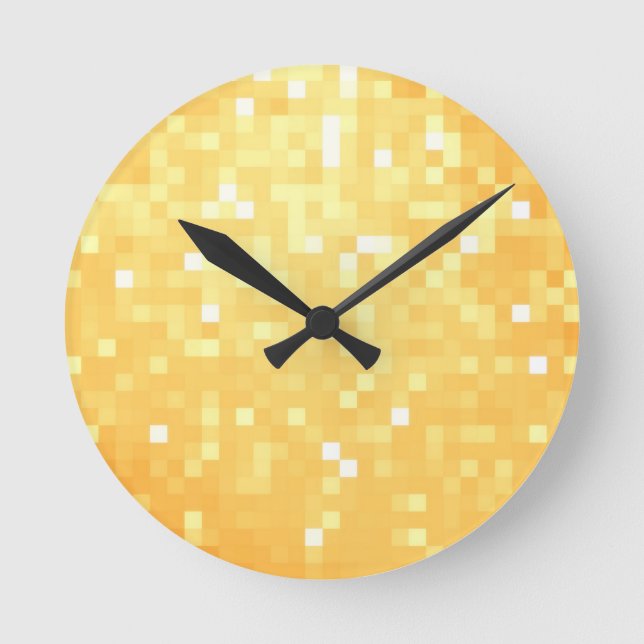 Golden Pixel Sparkle Round Clock (Front)