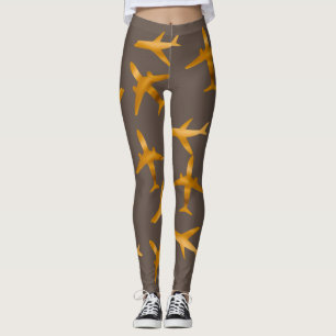Golden planes or aircrafts design leggings
