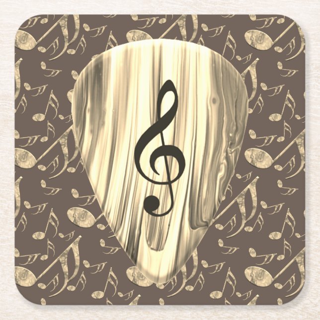 Golden Plectron – Stylish design for music lovers! Square Paper Coaster (Front)