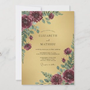 Golden Plum Peony Wedding Invitation