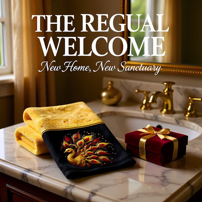 Golden Plumage: Majestic Peacock Bath Towel Set (Creator Uploaded)