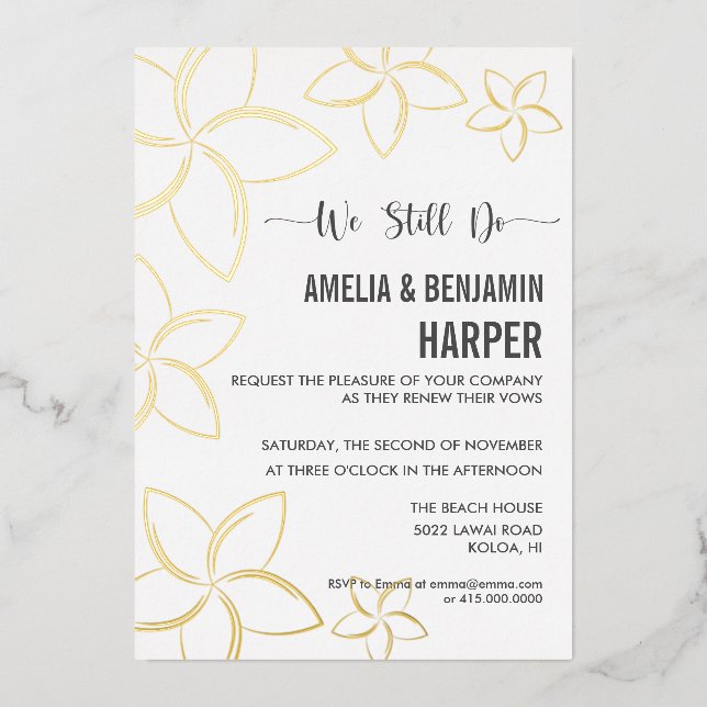 Golden Plumeria Vow Renewal Invitation We Still Do (Front)